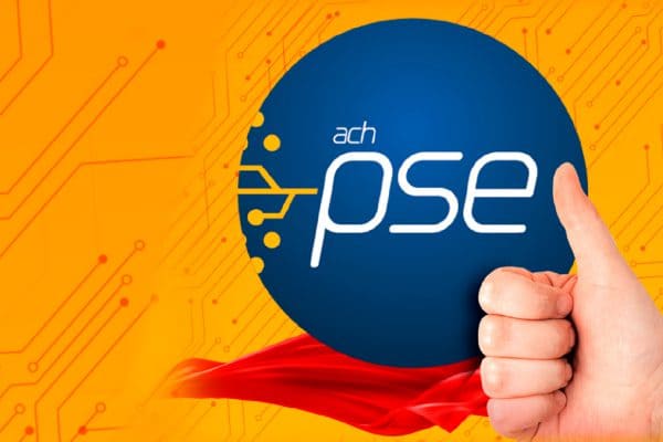 Logo pse azul con una mano y fondo color naranja