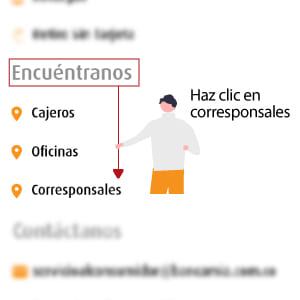 Personaje mostrando el Selecciona y haz click en corresponsal