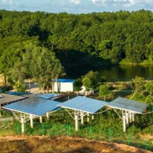 Zona verde con paneles solares