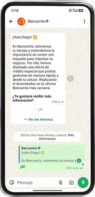 Mock whatsapp credito hibrido